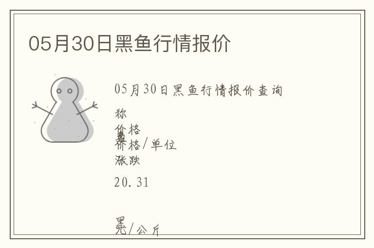 05月30日黑魚行情報價