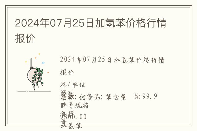 2024年07月25日加氫苯價(jià)格行情報(bào)價(jià)