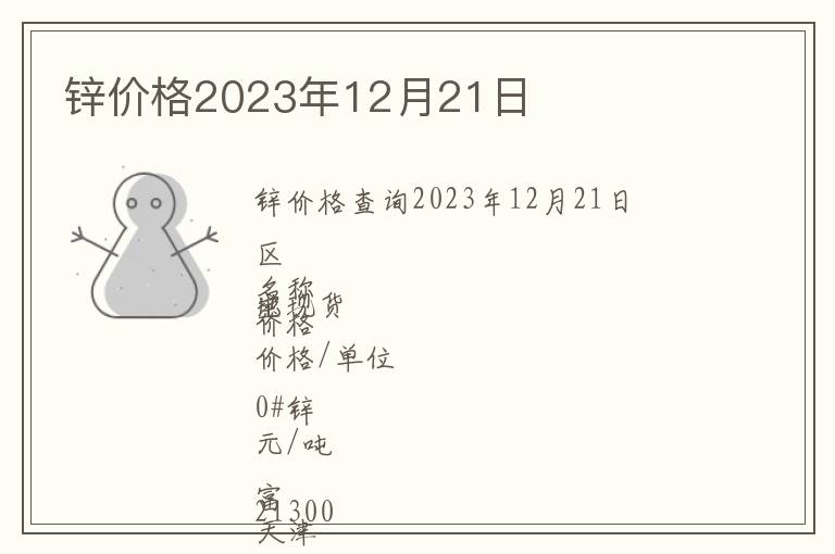 鋅價格2023年12月21日